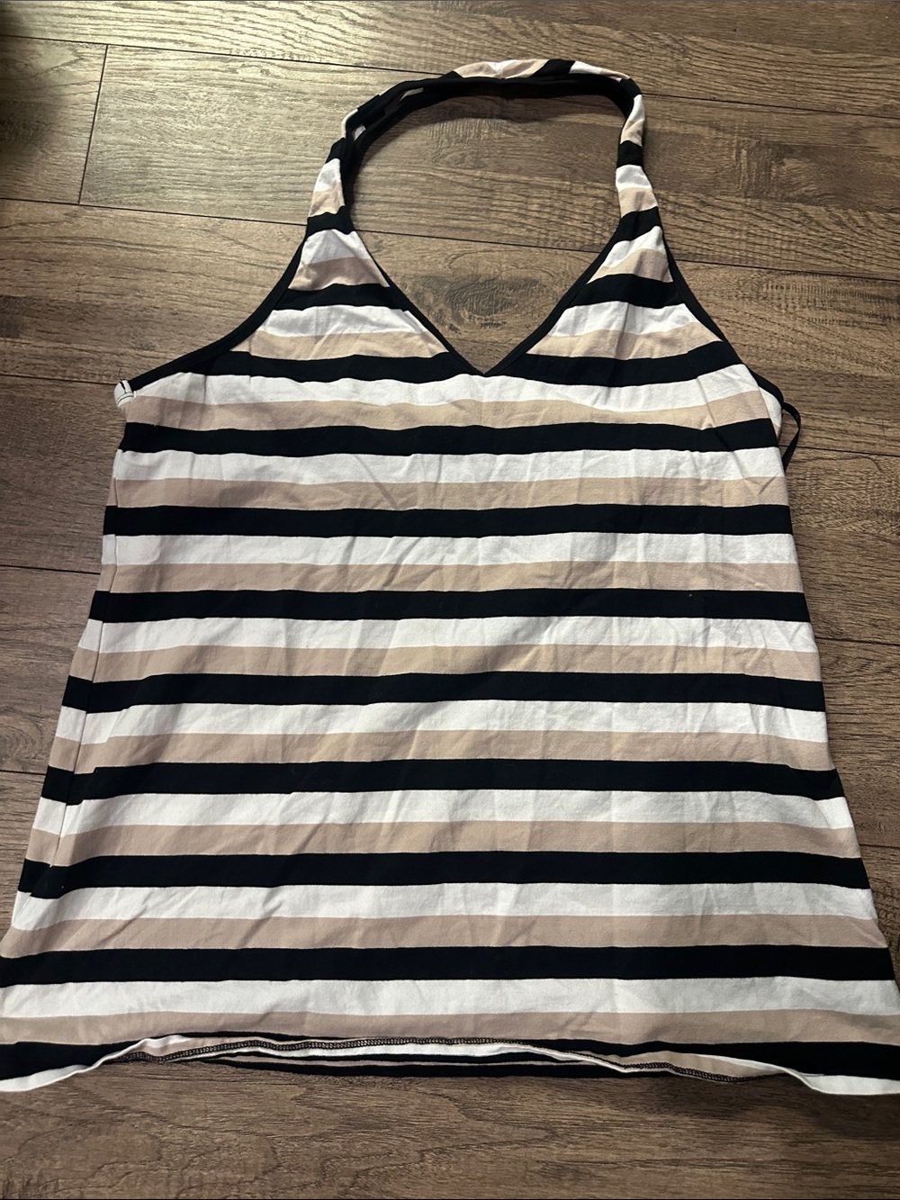 Striped Halter Tank Top in Black and Beige